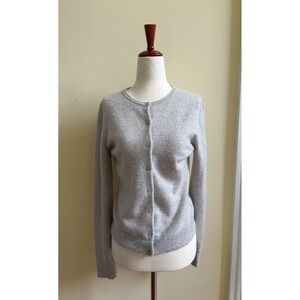 Garnet Hill 100% Cashmere Round Neck Cardigan Light Gray Size S